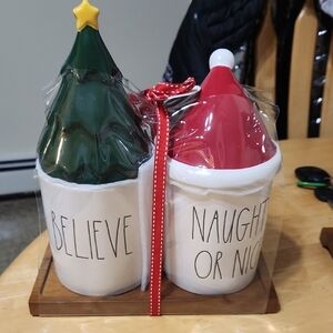 Rae Dunn Green and Red Holiday Mug Set